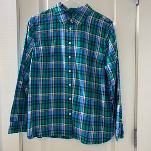 Talbots Green and Blue Plaid Button-Down Shirt, Size LP